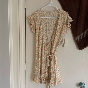 Billabong Floral Print wrap Dress with Yellow and Orange Accents